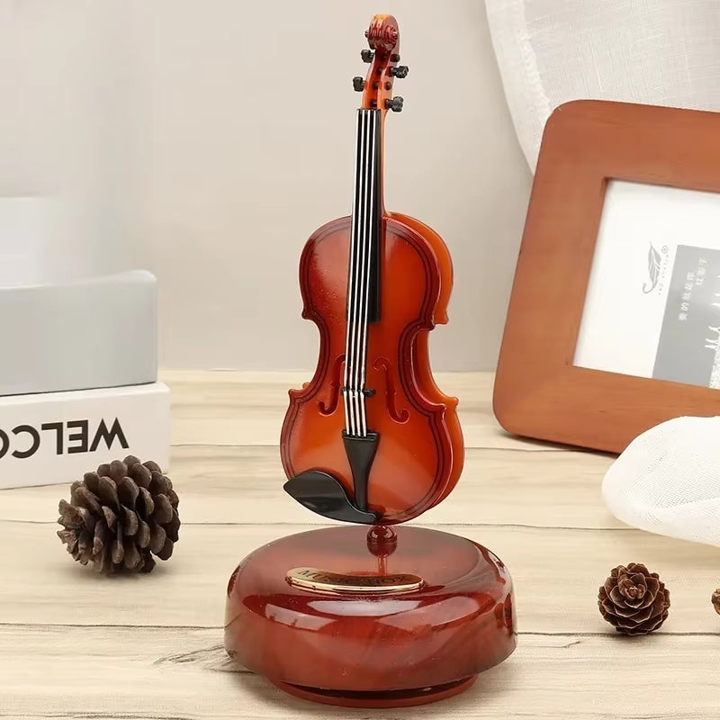 "Rotating Guitar & Violin Music Box – Creative Gift for Birthdays & Holidays"