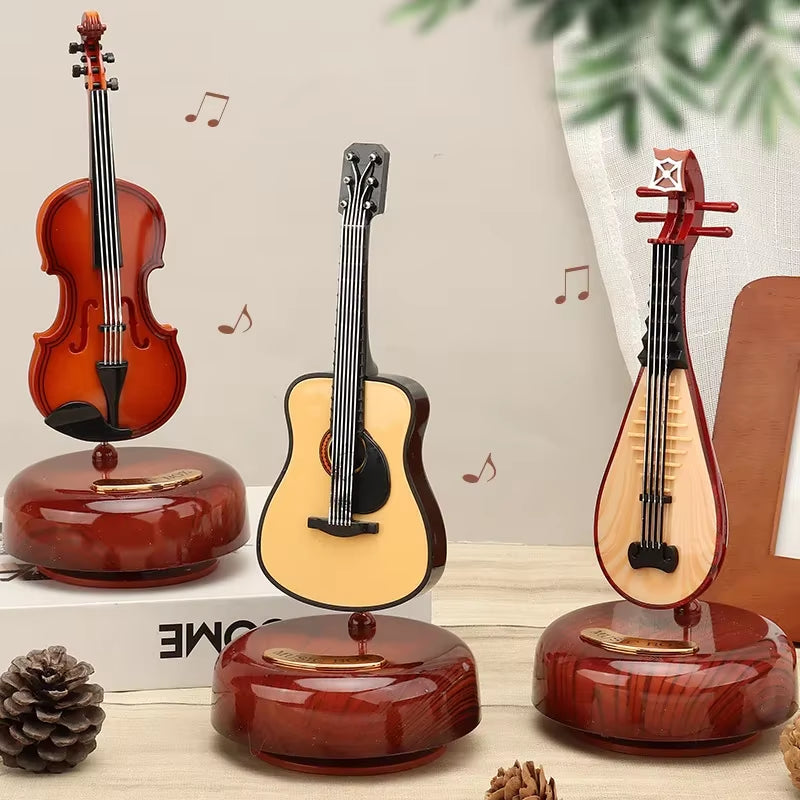 "Rotating Guitar & Violin Music Box – Creative Gift for Birthdays & Holidays"