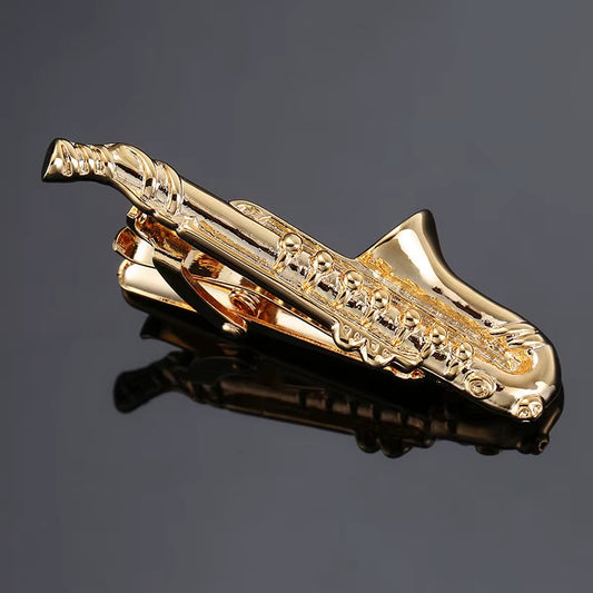 Crystal Saxophone Tie Clip – Music-Inspired Jewelry for Men, Wedding Shirt Accessory & Gift Pin Cufflinks Gift