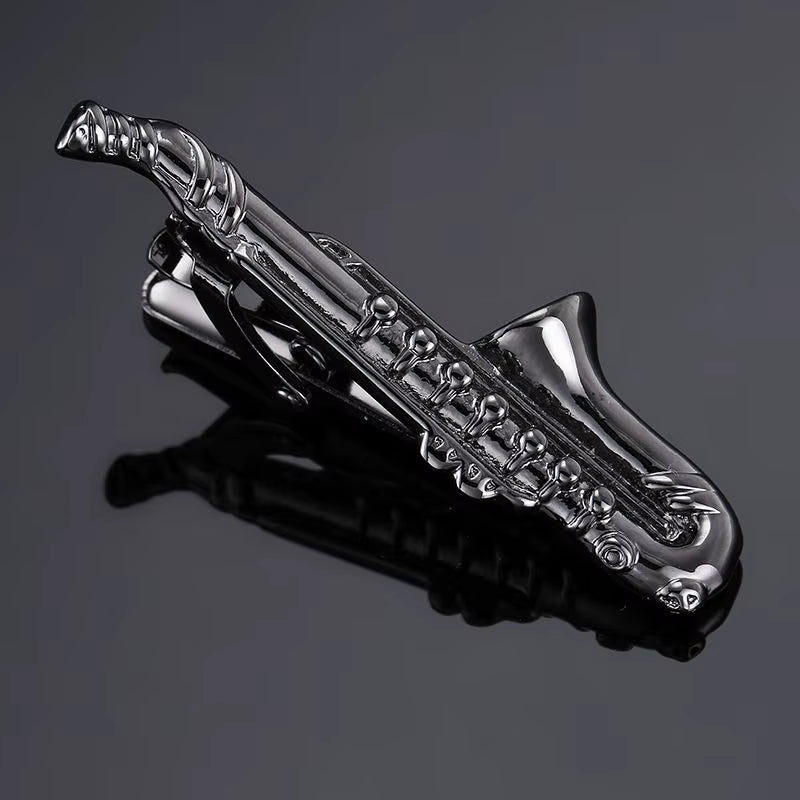 Crystal Saxophone Tie Clip – Music-Inspired Jewelry for Men, Wedding Shirt Accessory & Gift Pin Cufflinks Gift